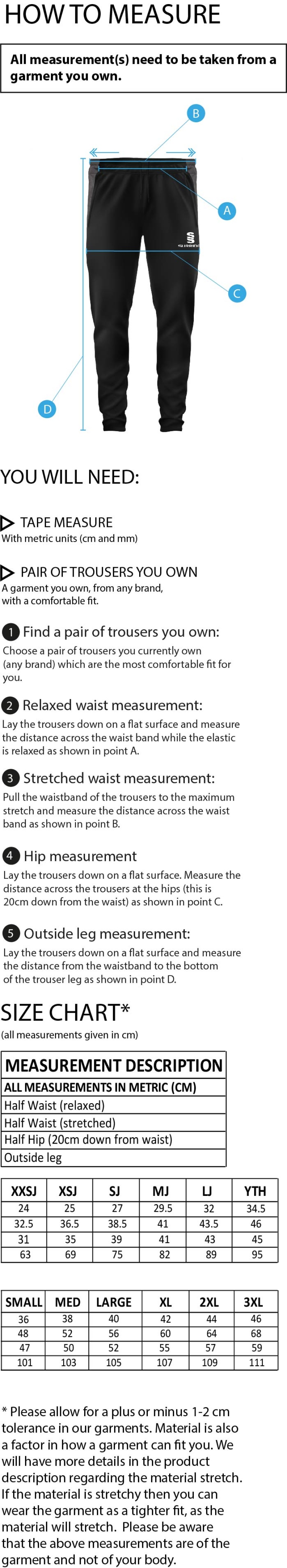 Leamington Football Club Dual Skinny Pants - Size Guide