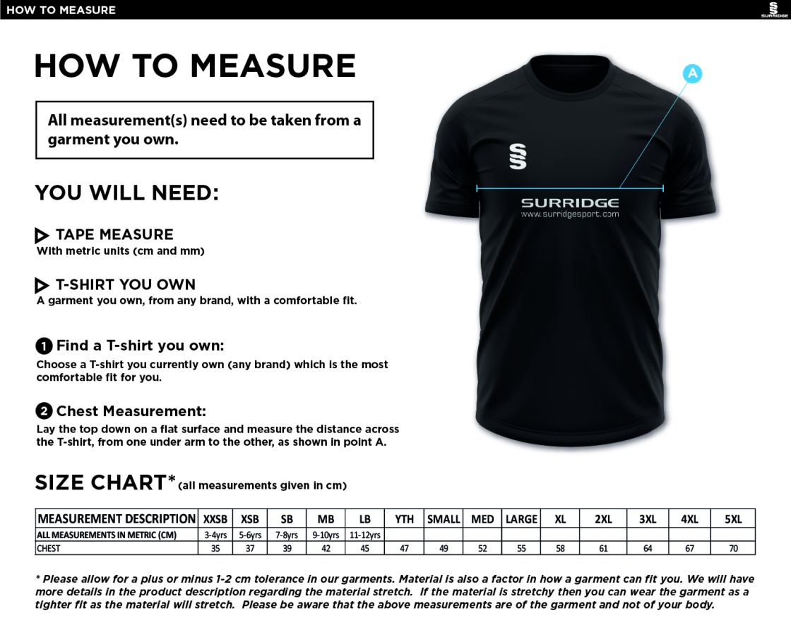 LEAMINGTON FOOTBALL CLUB Dual Games Shirt - Size Guide