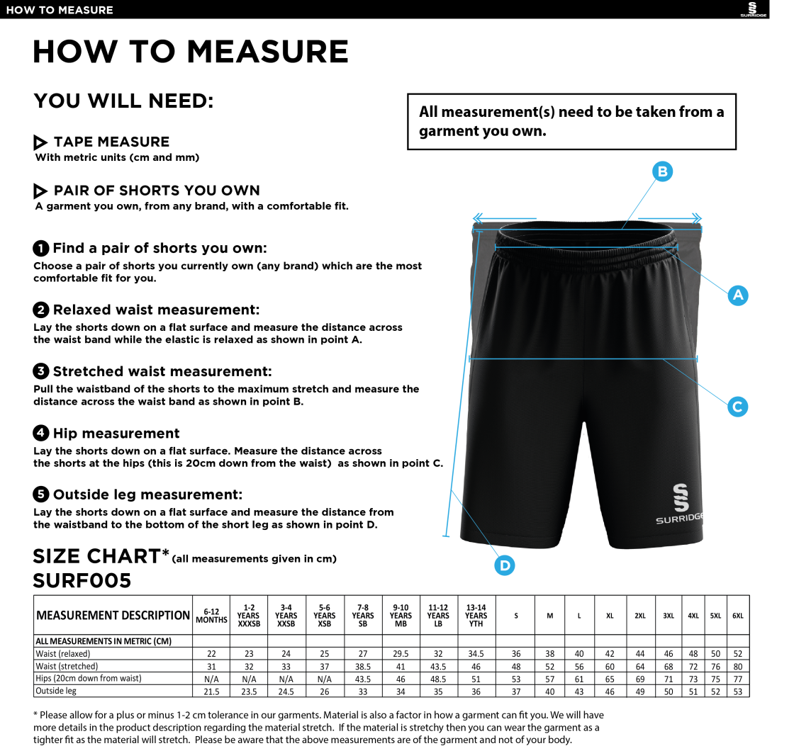 Match Short Royal - Size Guide